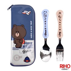 LILFANT Line Friends 熊大Cony 304不銹鋼兒童餐具組 附收納袋 韓國製, 1個
