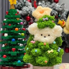 聖誕樹珊瑚絨扭棒小狗DIY材料包 自製聖誕節手工扭扭棒 創意聖誕樹裝飾 聖誕禮物, 1個, 聖誕樹小狗-1.深綠色【送材料包+教學】, 深綠色