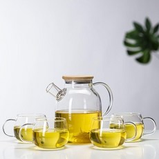 高硼硅玻璃茶壺 竹蓋涼水壺 花茶壺, 1800ml竹包鋼蓋4盃