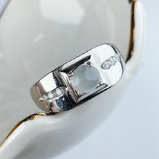 玉我翡翠 白月光蛋面戒指 男戒 天然A貨翡翠 簡約時尚 翡翠戒指