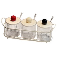 Yiqiong 원형 양념통 세트, 1개, 양념통 3개입 + 보관 랙