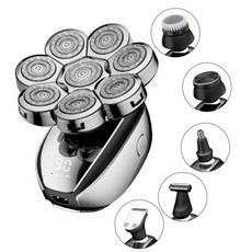 ​6-in-1 수염/두피 면도기 대머리 남성용 7중날 플로팅 전기 헤어 트리머 USB LED 디스플레이 빠른 충전