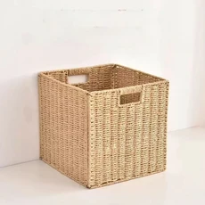 위커 스타일 수납 바구니 사각형 정리함 침실 옷장 침대 밑 수납 바구니 패브릭 소재 접이식 큐빅 수납 캐, 05 아이보리 중간 사이즈 27*27*27