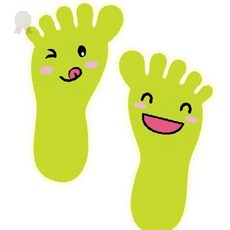 어린이 학습 공간 바닥 발자국 안내 스티커 연두색 웃는 표정 귀여운 작은 발모양, 1개
