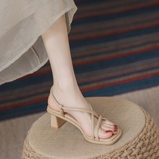 JLVJ 여성 발편한 여름 하이힐 스트랩 샌들 5cm