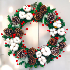 裝飾燈大師 50cm PVC花圈 - 台灣手做精緻盒裝, H款棉花松果, 1個