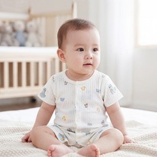 마롤로뜨 순면 반팔 아기바디수트 KC인증 자가드 코튼 아기옷 실내복 내의 출산선물 신생아 백일