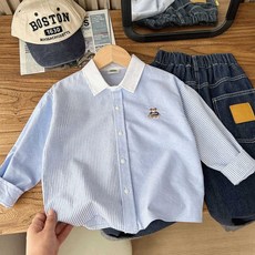 兒童春秋款襯衫男童棉長袖襯衫春秋韓版寶寶寬鬆洋氣卡通柔軟上衣