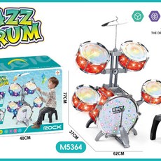 兒童架子鼓帶麥克風旋轉燈光音樂玩具, M5364 紅色塑膠鼓圍 / 燈光音樂, 1套