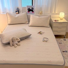 夏季A類卡通涼豆豆提花冰絲涼蓆可機洗水洗空調軟席子三件套跨境, 凝膠注入記憶棉, 少女甜夢