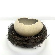 달걀 모양 접시 특이한 그릇 세라믹 계란, 1개, F. 중형 + 15cm 둥지