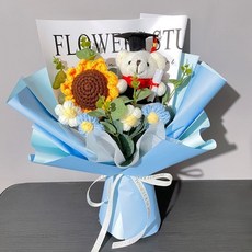 博士帽小熊玩偶花束畢業禮物，向日葵毛綫花，中高考送孩子一舉奪魁，畢業花束玩偶花束, 博士熊中號藍色（收藏送禮袋燈串）, 1個