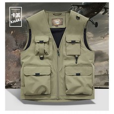 FREE SPIRIT 男款多口袋工裝機能背心 戰術釣魚防風背心外套 大尺碼多色