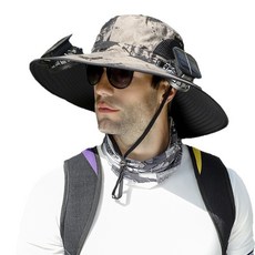 太陽能充電風扇帽，不怕沒電，帽子風扇，釣魚帽, 【雙】風扇 - 卡其色