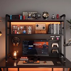 SeekFun 책상 선반 타공판 컴퓨터 테이블 정리 책상위 벽걸이 책장 와이드 스탠드 정리대, 블랙/Black, 2단