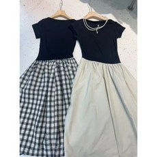 Yellwel 여성 여름용 한쪽 어깨 배색 포인트 원피스 롱 드레스 DJP