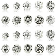 LiQunSweet 40피스 10가지 스타일 티베트 실버 플라워 유러피안 비즈 앤티크 플로럴 라지 홀 스페이서 비즈 DIY 주얼리 팔찌 목걸이 귀걸이 공예 가방 키체인, LiQunSweet 40피스 10가지 스타일 티베트 실