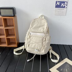 熱銷 戶外 雙肩包 男撞色登山包野餐復古書包輕便旅行包輕薄徒步小背包女, 米色