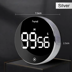 자석식 LED 디지털 타이머 요리 샤워 공부용 주방 자가 조절 회전식 카운트다운 알람 시계, 02 Silver