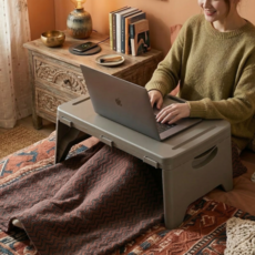 일상담다 휴대편한 접이식 베드테이블 수납공간 미니 책상, 블루그레이