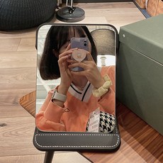 낭만라운지 에르딘 접이식 휴대용 탁상 거울, 블랙대형20.5*15.5cm