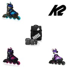 K2 시러스/케이던스 아동인라인 5단계 사이즈조절 가방+보호대[세미], 아동가방 레드, 아동보호대 레드