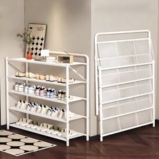 설치 필요 없음 현관 신발장 90CM 접이식 신발장 수납장, 화이트, 5단