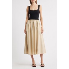 문 리버 스퀘어넥 믹스 미디어 미디 드레스 1986394