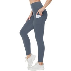 THE 더 GYM PEOPLE 여성용 하이 웨이스트 요가 팬츠 버터처럼 부드럽고 신축성 있는 복부 컨트롤 운동 레깅스 포켓 포함 잉크 블루 ML