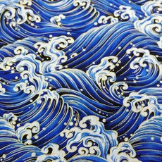 유카타 기모노 고양이 잠옷 프린트 강아지, F. 파랑 금박 물결 파랑