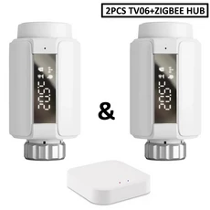 WIFI 및 Zigbee 온도 조절 라디에이터 밸브 스마트 TRV 프로그래밍 가능한 컨트롤러 Tuya를 통한 음성 제어, 01 WIFI, 02 2PCS-TV06-HUB