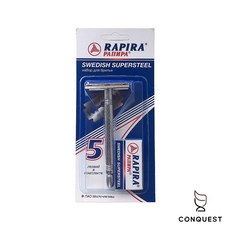 CONQUEST Rapira瑞典超級鋼安全刮鬍刀，經典傳統設計，質感金屬手柄，舒適刮鬍體驗, 1個, 1