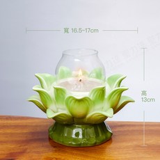 臺灣製 陶瓷蓮花油燈組 鶯歌老師傅手塑, 綠色【套組】附NA08防風固定座及燈芯