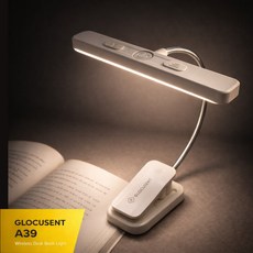 휴대용 독서등 전문브랜드 glocusent A39 북라이트 미니 집게 무선 침대 책상 독서 스탠드 조명, 블랙 (black)