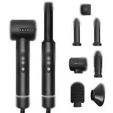 自動捲髮棒七合一熱風梳卷直兩用美髮造型梳電動吹風機, 黑色【含鑽】, 220V【歐規使用】