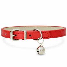 로로랜디 고급 고양이 가죽 방울 목걸이 중소형견용 럭셔리 도난 유실 분실 방지 패션 이름표 목줄 길이조절, 1개, 레드&실버