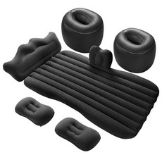 車載充氣床 汽車後排氣墊床 通用折疊睡覺旅行床墊, 車載充氣床-皇冠護頭擋-黑色