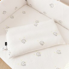 元霜寶貝 兒童純棉華夫格刺繡床圍床笠套組 星月圖案, 枕頭30*50cm 可拆洗