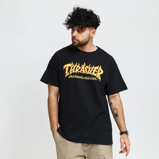 THRASHER 311525 火焰 FIRE LOGO FLAME 滑板 滑板聖經 黑短t NEVERMIND, 1個