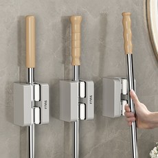 레디박스 프라임 강력접착 막대 밀대 청소도구 걸이 3개, 그레이, 1세트