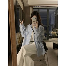 투니스 여성 폴로넥 루즈핏 캐주얼 긴소매 셔츠