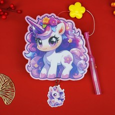 臺灣出貨 2025中秋節卡通音樂燈籠爆款手提led髮光塑料燈籠手工diy擺攤玩具, A2411紫色獨角獸, 1個