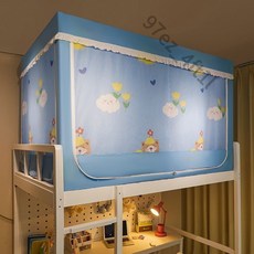 大學生宿舍遮光床簾蚊帳 一體式包圍 加厚寢室上下鋪通用帶支架, 雲朵花語-強遮光,寬90*長190*高90cm 下鋪