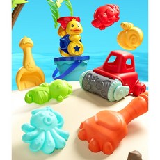 沙灘戲水C17C 10件套 兒童軟膠沙灘玩具套裝 寶寶戲水 夏季戶外沙灘玩具 鏟子挖沙車 玩水, 1個, Multi-color
