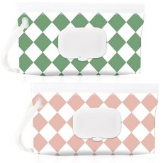 FEBSNOW 2팩 아기 물티슈 디스펜서 휴대용 리필 가능한 홀더 컨테이너 여행용 케이스 재사용 파우치 (플로럴 브라운) 161278 7607538273, 격자