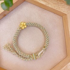 儒家寶寶 彌月金飾 黃金手繩 純金9999 星星櫻花棉繩 藍綠編織手鍊 大童寶寶滿月禮