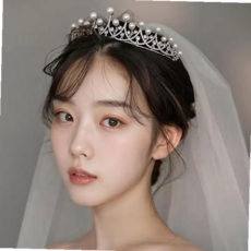 왕관 여성 셀프 웨딩 티아라 머리띠, 하트큐빅