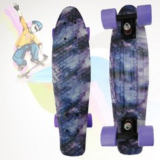 페니크루져보드27인치 페니보드 5615cm 어린이 청소년 물고기 미니 크루저 스케이트 pp 미끄럼 방지 스쿠터 별이 빛나는 복고풍 인쇄 스케이트, 별이 빛나는 보라색, 협력사, 1개