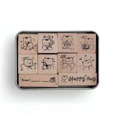 보스케 틴케이스 우드 이모티콘 스탬프 12종 세트, 공통, 룰루랄라 냥냥피크닉, 1개