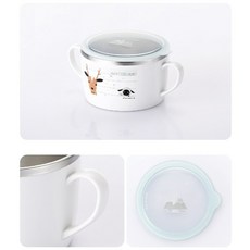 Stenlock 304不銹鋼雙層防漏兒童學習碗 附蓋 隔熱碗, 1個, 小鹿雙耳碗650ml